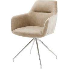 DELIFE Pejo-Flex Minkšta kėdė Kryžminis rėmas kūginis nerūdijančio plieno mikropluošto smėlio spalvos Vintage Pocket Spring