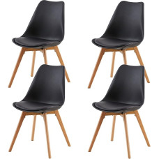 DORAFAIR 4 medinių virtuvės kėdžių komplektas, Retro minkštos biuro kėdės su kojelėmis iš buko masyvo, juodos spalvos