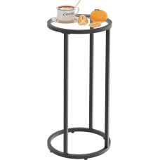 Apvalus šoninis staliukas, stiklinis staliukas, kavos staliukas, grūdintas stiklas, užkandžių staliukas su metaliniu rėmu, sofa, sofa, lova, naktinis staliukas, televizoriaus dėklas mažoms erdvėms (juodas)