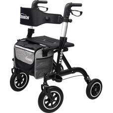 Rollator Foldable and Lightweight with Seat: Rollator for Home Indoor Outdoor with Backrest and Walking Stick Holder - Rollators for Seniors Foldable Aluminium Outdoor Cross Country Travel (Black)