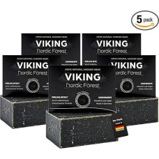 MEDUNA Viking Nordic Forest Exfoliating Soap 5 x 100 g - kietas natūralus muilas - rankų darbo muilas - veganiškas priežiūros muilas - kūno muilas visiems odos tipams - ekologiškas kokosų aliejus ir taukmedžio sviestas Vyrų priežiūra - pagaminta