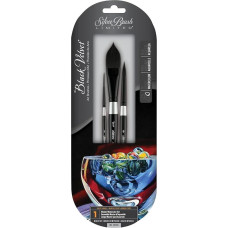 Sidabrinis teptukas WC-3000S Juodas aksominis akvarelinis teptukų rinkinys trumpa rankenėle, 3 vnt. pakuotėje