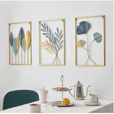 FJS Auksinė sienų apdaila Metalinis modernus sienų ornamentas Namų apdaila, 3 metalinių sienų skulptūrų rinkinys, metaliniai paveikslėliai Sienų apdaila Gyvenamasis kambarys Miegamasis Virtuvės dekoras (Gold-A)