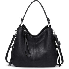 Realer Handbag Women's Shopper Bag Tote Leather Shoulder Bag Large Shoulder Bag Woman Elegant Handbag with Tassels Removable Shoulder Strap, Black gun colour zip, l, Carry bags.