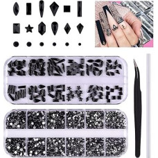 3120pcs Black Nail Art Rhinestones Kit EBANKU Mixed Shape Nail Crystal Stones Jewel Flatback Nail Gems Rhinestones for Nails Craft