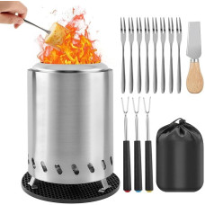 Stalo ugniakuras, nedūmijantis ugniakuras su laikymo krepšeliu ir gamintuvų rinkiniu, malkomis kūrenama, nešiojamoji nerūdijančio plieno krosnelė stovyklavimui, lauke