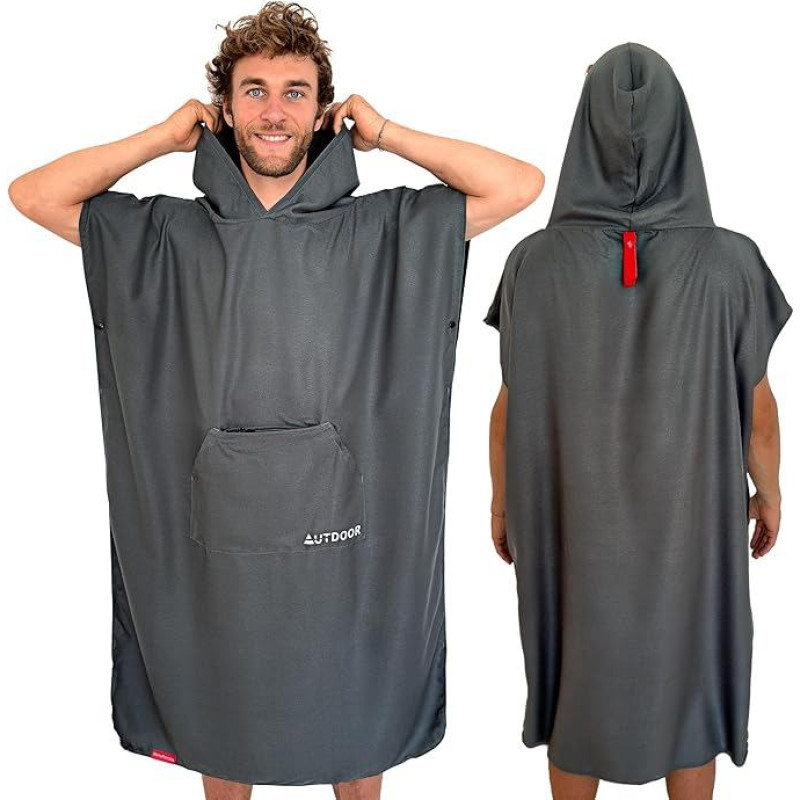 AUTDOOR NanoPoncho - Vonios pončas iš nano pluošto moterims ir vyrams - itin lengvas ir kompaktiškas - sugeriantis, greitai džiūstantis ir tvarus (Oeko-Tex) - aukščiausios kokybės persirengimo priemonė paplūdimiui ir vandens sportui