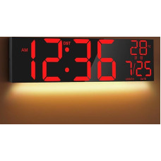 Mee 2ou 30 Inch Large LED Digital Wall Clock with Night Light, Auto Dimming, Dual Alarm, White/Red/Blue Colour Display Options, Temperature Display, Remote Control, 12/24 Hour Time Format, Countdown