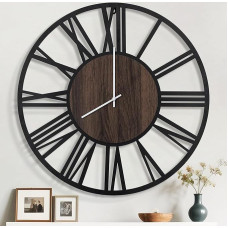 Mee 2ou 80 cm Wall Clock, Quiet Vintage Metal Clock with Wooden Dial, Battery XXL Wall Clock in Country House Style for Living Room, Bedroom, Kitchen, Office, Wall Decoration