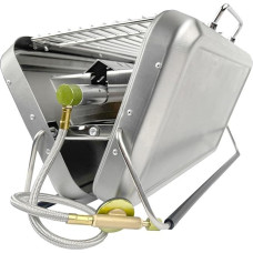 GARDINGER BBQ 42 mobilioji lagamininė kepsninė nerūdijančio plieno, skirta dujų kasetėms, medžio anglims Sulankstoma stovyklavimo kepsninė piknikui lauke su kepsninės žnyplėmis 31 x 20 x 7 cm