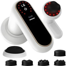 BLOGLOER Anti Cellulite Massager with 6 Adjustable Levels and 3 Working Modes, Electric Lymphatic Drainage Device with 5 Massage Heads and 1 Head Pad, Heating for Arms, Legs, Belly and Buttocks, White
