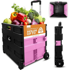 Inspired Living Trolley Cart Black & Pink Pack and Wheels, Plastic, Medium