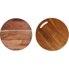 Vesta Homes Round Chopping Boards for Kitchen, Large Wooden Chopping Board, Set of 2, Acacia Charcoal Board, Serving Board for Fruit, Vegetables and Cheese, 12