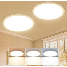 2 lubų šviestuvų pakuotė LED lubų šviestuvas plokščias 18 W, skersmuo 22 cm, 3 spalvos 3000 K/4000 K/6500 K, IP44 vonios kambario šviestuvas, 1800 lm modernus LED šviestuvas, lubinis virtuvės šviestuvas, skirtas virtuvei, vonios kambariui, miegamajam