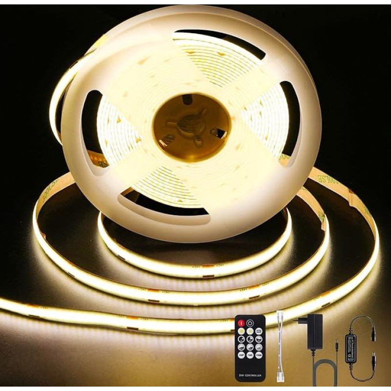 ANTENLICHT COB LED juosta 10 m Natūraliai balta 4000 K 72 W LED juosta su nuotolinio valdymo pulteliu CRI90+, 24 V 8 mm pločio LED juosta 