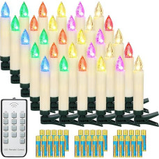 yunsheng Pack of 30 RGB Christmas LED Candles, Wireless Christmas Tree Candles with Remote Control Timer, Battery Operated Flameless Flickering Christmas Tree Candles Fairy Lights, IP64, (Includes AAA