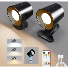 MEKKLEON LED Indoor Wall Light with Remote Control, Wall Lights with Rechargeable Battery, 3 Colour Temperatures and Dimmable, 360° Rotatable Wireless Wall Lights for Living Room, Bedroom (Black, 2)