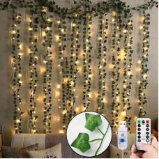 EONANT Artificial Ivy Garland 9.8 ft x 6.5 ft with 200 LEDs Hanging Fake Ivy String Lights USB Operated Bedroom Wall Wedding Party Christmas Garden Decoration (Warm White)
