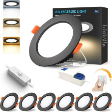 BAGZY LED įleidžiami taškiniai šviestuvai, reguliuojamas apšvietimas, 230 V, juodi taškiniai šviestuvai, plokšti, 7 W, IP44, vonios kambario įleidžiami šviestuvai, lubų taškiniai šviestuvai, 700 lm, šilta balta / neutrali balta / šalta balta, įleidžiami t