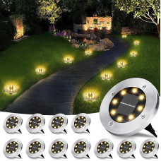 PhilzOps Solar Lights for Outdoor Garden, Pack of 12 Solar Floor Lights Outdoor with 8 LEDs, Solar Lights, Waterproof Solar Garden Lights, Outdoor Light for Lawn, Driveway, Walkway, Patio, Garden