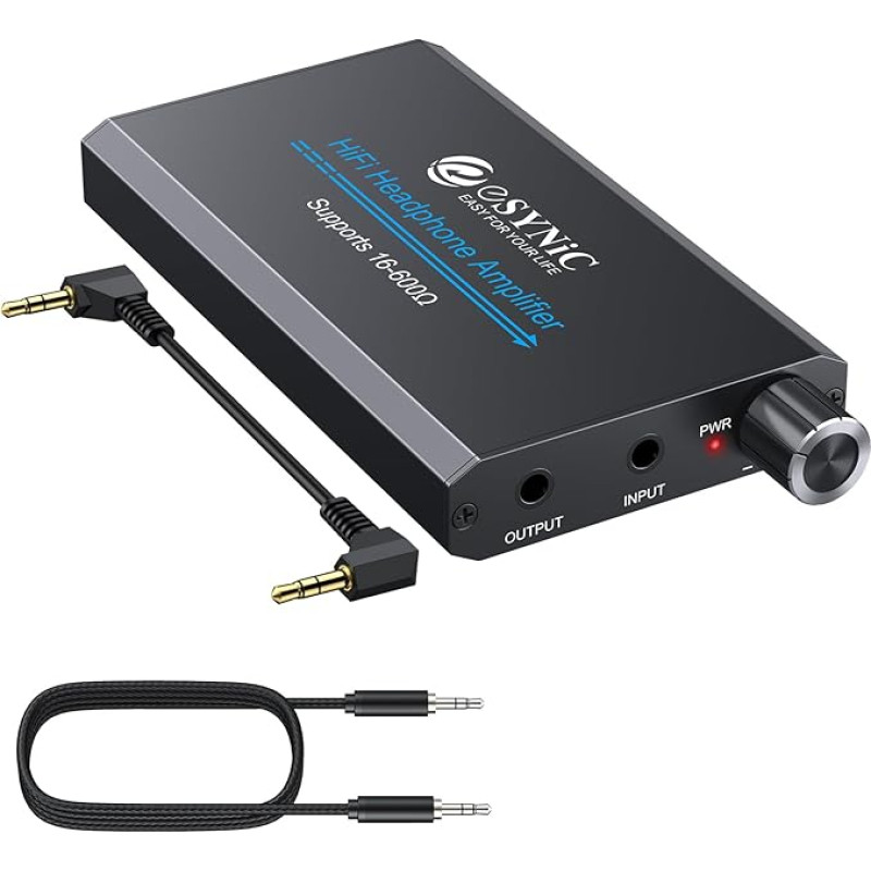 eSynic Professional 16-600Ω Headphone Amplifier - Portable HiFi Amplifier with Gain Switch, Rechargeable Battery and 3.5 mm Jack for MP3, MP4, Smartphones and Computers
