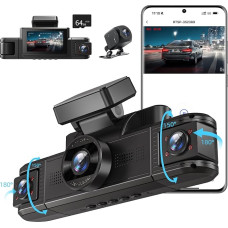 Adelagnes 4 Channel Dash Cam Car Front Rear 2K + 1080P with WiFi, Dash Cam Car Camera 3 Inch IPS Screen, Free 64 GB Card, Night Vision, G Sensor, Loop Recording, App Control, 170° Wide Angle WDR