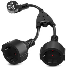 Double Plug for Socket Adapter 2-Way 4000 W Extension Cable Schuko Sockets Multiple Socket Double Socket Socket with Flexible Cable for Home Office Kitchen, 1.5 mm², Black