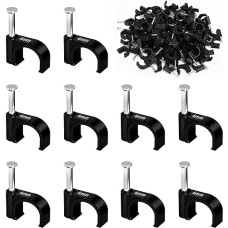 HuaoPOr Kabelclips (200 Stück), 4 mm Kabelnagel Clips, Schwarz Runde Draht Tidy Clips für Outdoor und Ethernet Kabelhalter, Wandkabel