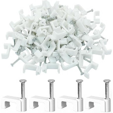 Gulaey 100pcs White Flat Cable Nail Clips Plastic Electrical Wire for Cat 5 5e 6 6a 7 Cat.5 Cat.5e Cat.6 Cat.6a RJ11 RJ45 Flat Patch Network Ethernet 12MM