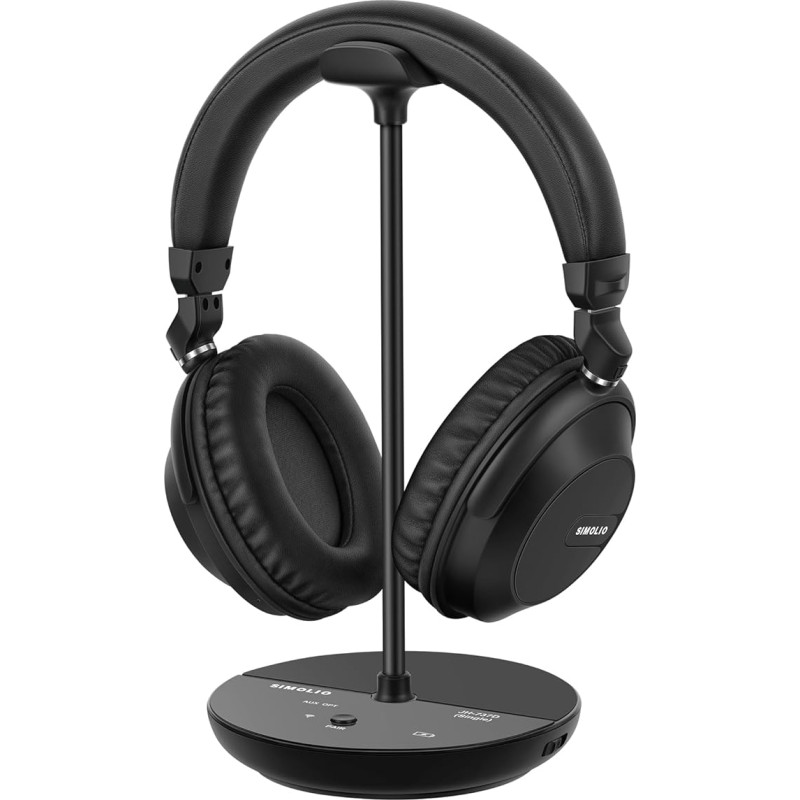 SIMOLIO 737D Wireless Headphones for TV, Wireless Headphones with Dialogue & Cinema Mode, Bluetooth & TV Dual Mode, No Delay, Bypass to Soundbar, Volume Control, 164FT/50M Range