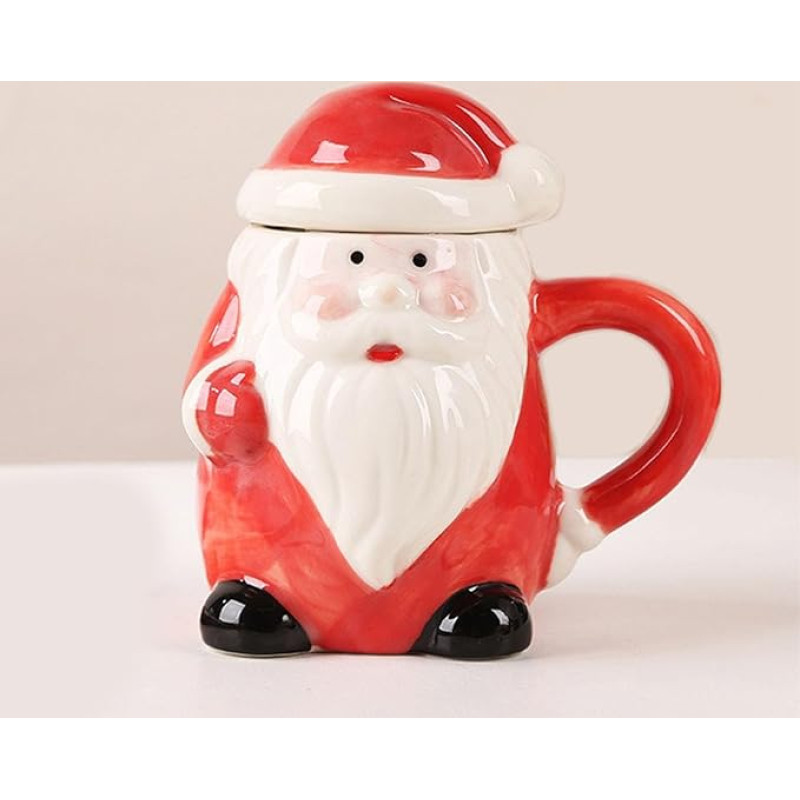 400 ml kalėdinis puodelis, 3D keramikinis kalėdinis puodelis, dovanų pakuotė, 1 puodelis, 1 dangtelis (Kalėdų Senelis)