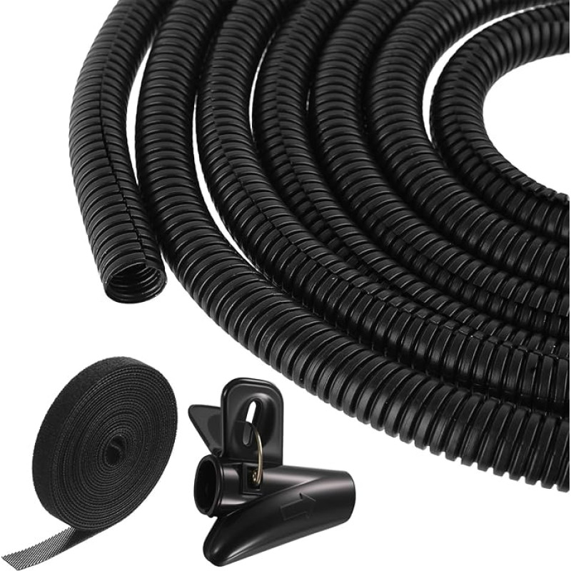 Kabelführungshülsen, 2,5 m, schwarz, PC-Kabel-Management-Hülsen, Kabelschutz vor Haustierkauen, Kabelführung für Büro, Zuhause, TV-Netzkabel, mit Führungswerkzeug und Nylonband, 1 Stück