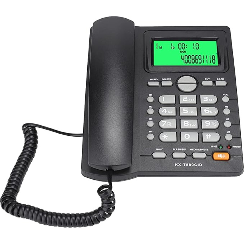 KX T880C fiksuotojo ryšio telefonas, laidinis telefonas su laisvų rankų įranga, skambinančiojo ID, greitojo rinkimo ir nutildymo funkcija, didelių mygtukų telefonas, nereikalingas (juodas)