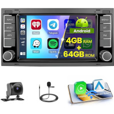 5G WiFi 4 + 64G Android automobilinis radijas VW Touareg Transporter T5 Multivan Belaidis Carplay Android automobilis, 7 colių ekrano automobilinis radijas su navigacija Bluetooth 5.0 DSP FM/RDS SWC atbulinės eigos kamera