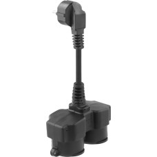 Trumpas maitinimo kabelio ilgintuvas su dviem kištukiniais lizdais, skirtas naudoti patalpose ir lauke, 22 cm (juodas)