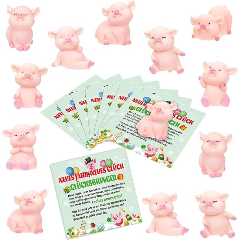 DPKOW Pakuotė iš 16 Lucky Charms Naujųjų metų išvakarės Laimingos kiaulės Naujųjų metų laimės žavesys Mažas laimės žavesys Rožinis laimingas kiaulės žavesys Naujųjų metų dovana Dovanų dovanos Naujųjų metų Naujųjų metų dekoracija su 8 laimingomis kortelėmi