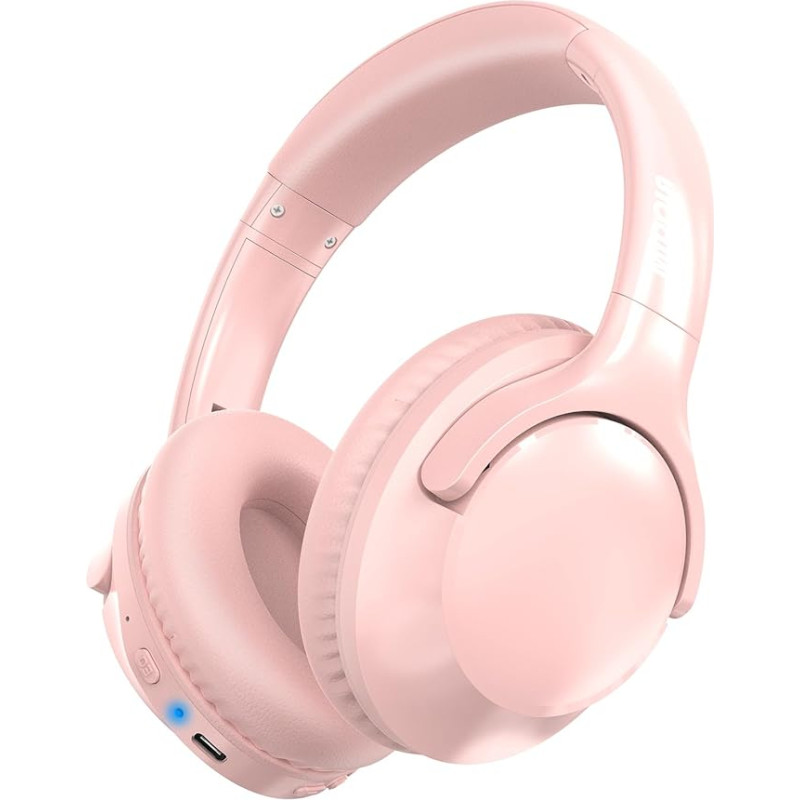 MIDOLA Bluetooth Headphones Over Ear Headphones 68H Playtime 6 EQ Wireless Headset with Mic HiFi Stereo Foldable Lightweight Deep Bass for Travel Home Office Mobile Phone Pink