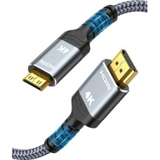 SNOWKIDS Mini HDMI į HDMI kabelis 7,5 m, 4K @ 60Hz 18Gbps HDMI į Mini HDMI kabelį, nailoninis pintas, palaiko 4K, 2K @ 120Hz, UHD, 1080P, 3D, HDR, ARC, skirtas fotoaparatui, nešiojamajam kompiuteriui, HDTV, monitoriui, projektoriui, avietynui
