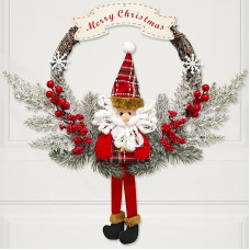 SESAMIS Weihnachtskranz geflochten46x 46cm,hängender aus Holzkranz,Adventskranz künstlich für türkranz Weihnachten - Türdeko und Weihnachtsgirlande (Santa Claus)