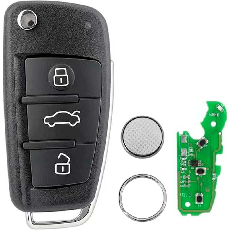 434 MHz 3 Tasten Fernbedienung Autoschlüssel mit ID48 Chip 8P0837220D für Audi A3 S3 TT A4 S4 mit Schlüsselring