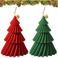 Pack of 2 Christmas Tree Shape Candle Scented Candle Soy Wax Aromatherapy Candles for Fireplace Table Top Party Decoration (B)