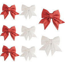 XhjzgcTech Weiße und rote Schleifen für Weihnachtsbaumschmuck, 14 cm Glitzerkränze, Weihnachtsschleifen, Weihnachtsbaum-Fliegen, Schleifen, Ornamente für Weihnachtsbaum, Kränze, Geschenkverpackungen