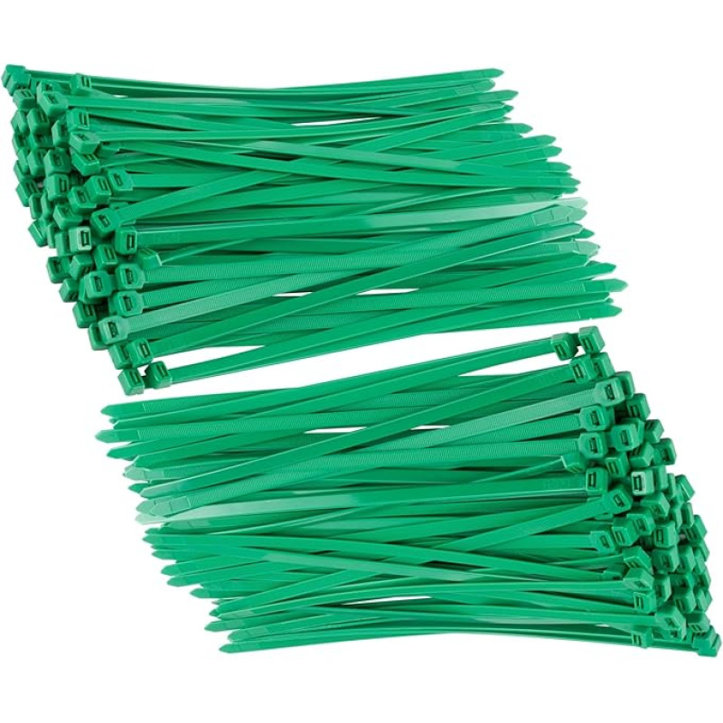 TERF® Kabelbinder, 200 mm x 2,5 mm, Premium-Nylon, sichererer selbstschließender Mechanismus, Kunststoffbinder für Zuhause, Büro, Garten, Garage, Werkstatt und Heimwerker, Grün, 100 Stück
