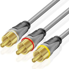 TNP RCA AV Cable, 3 RCA Cable, 3 m, Video Audio RCA Cable, Composite 3 x RCA to 3 x RCA Male for Stereo Amplifier, Home Cinema, TV, DVD/Blu-Ray Player, Hi-Fi Systems