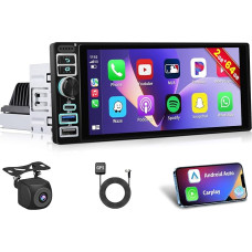 Inefala 2G + 64G Android 15 Car Radio 1 DIN with Wireless CarPlay Android Car, 6.9 Inch Screen Car Radio Bluetooth with Navigation GPS WiFi FM/RDS USB-A & C SWC Microphone Reversing Camera