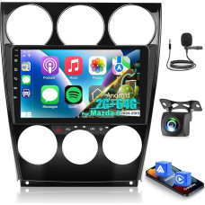 Android Autoradio für Mazda 6 2004-2015, 9 Zoll 1080P Touchscreen Stereo mit kabellosem CarPlay & Android Auto, GPS WiFi DSP FM RDS, 2+64G, AHD Rückfahrkamera & Externes Mikrofon