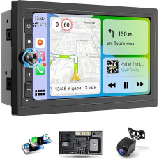 Haudio 7 Zoll Double DIN Autoradio mit Wireless CarPlay & Android Auto, Touch Carplay Auto Display mit Rückfahrkamera, GPS navigacija, Mirror Link, Sprachsteuerung, AUX/AM/FM/RDS