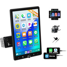 CAMECHO 1 DIN Car Radio with A-pple Carplay Android Car with Rear View Camera, 10.4 Inch Screen, Rotatable 2.5D 800 x 1280 Touchscreen Radio with FM Bluetooth EQ Mirror Link + Steering Wheel Control