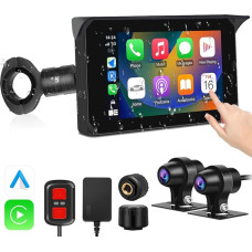 VSYSTO 5 Inch Motorcycle Carplay Touch Screen, Wireless Carplay and Android Car, GPS Navigation WiFi Waterproof Motorcycle Dash Camera HD 1080P Front and Rear Camera DVR, Tyre Pressure Sensors (5