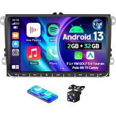 iSpchen Android 13 automobilinis radijas CarPlay Android automobilis VW Golf 5 6 Touran Polo 6R T5 Caddy su 9 colių HD IPS jutikliniu ekranu Bluetooth 4.0 AHD atbulinės eigos kamera GPS WiFi Canbus, 2+32G